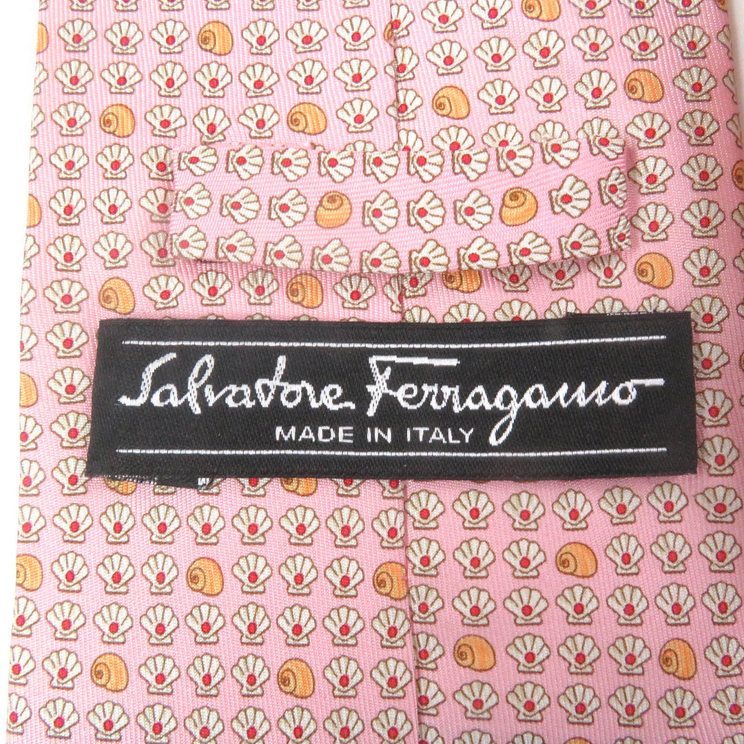 Pristine Salvatore Ferragamo tie Shell pattern wide tie pink silk mens