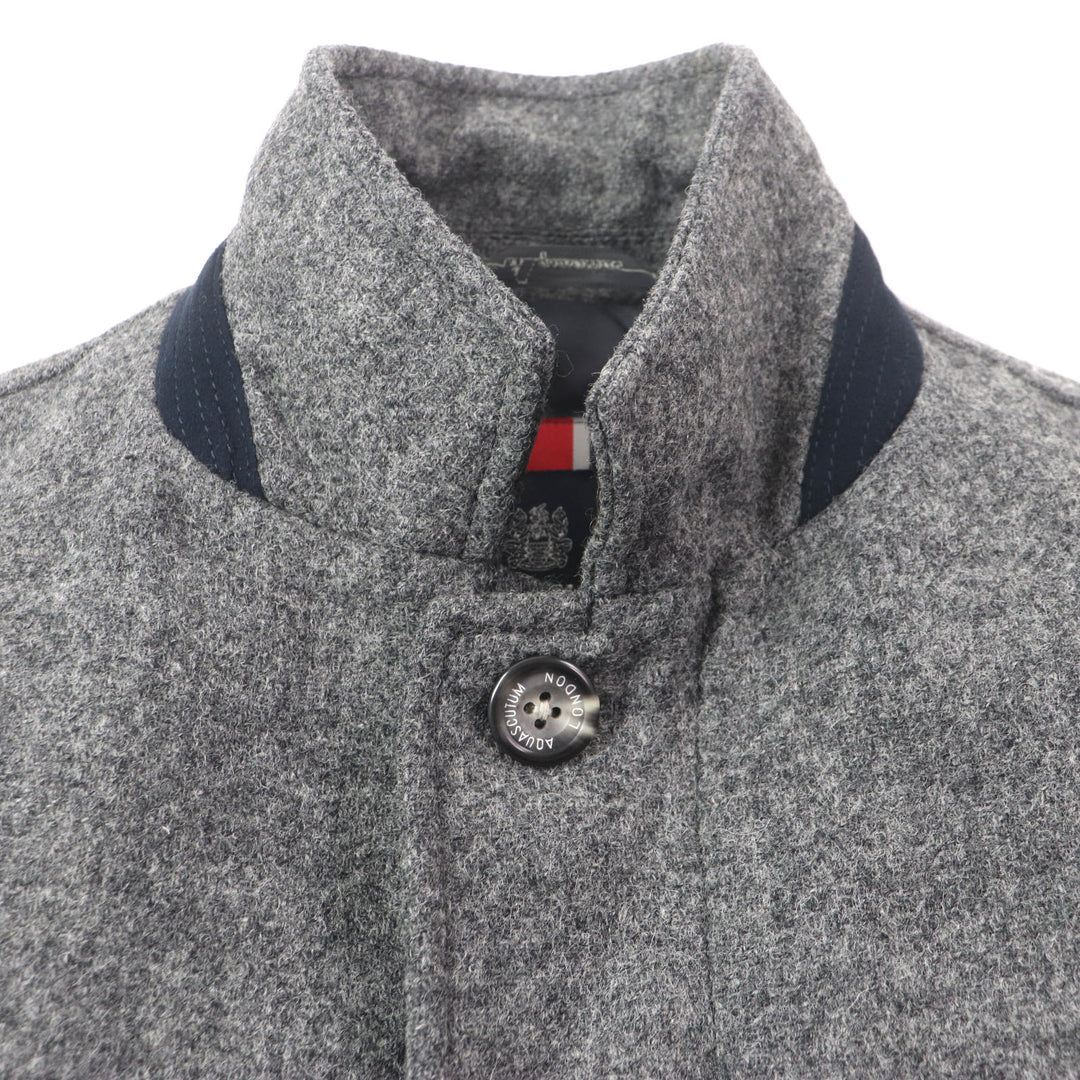 Excellent Aquascutum Down jacket Tweed Logo Buttons Hidden Front Zip Up gray wool mens M