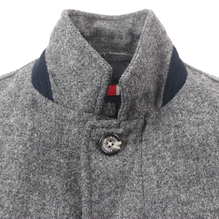 Excellent Aquascutum Down jacket Tweed Logo Buttons Hidden Front Zip Up gray wool mens M