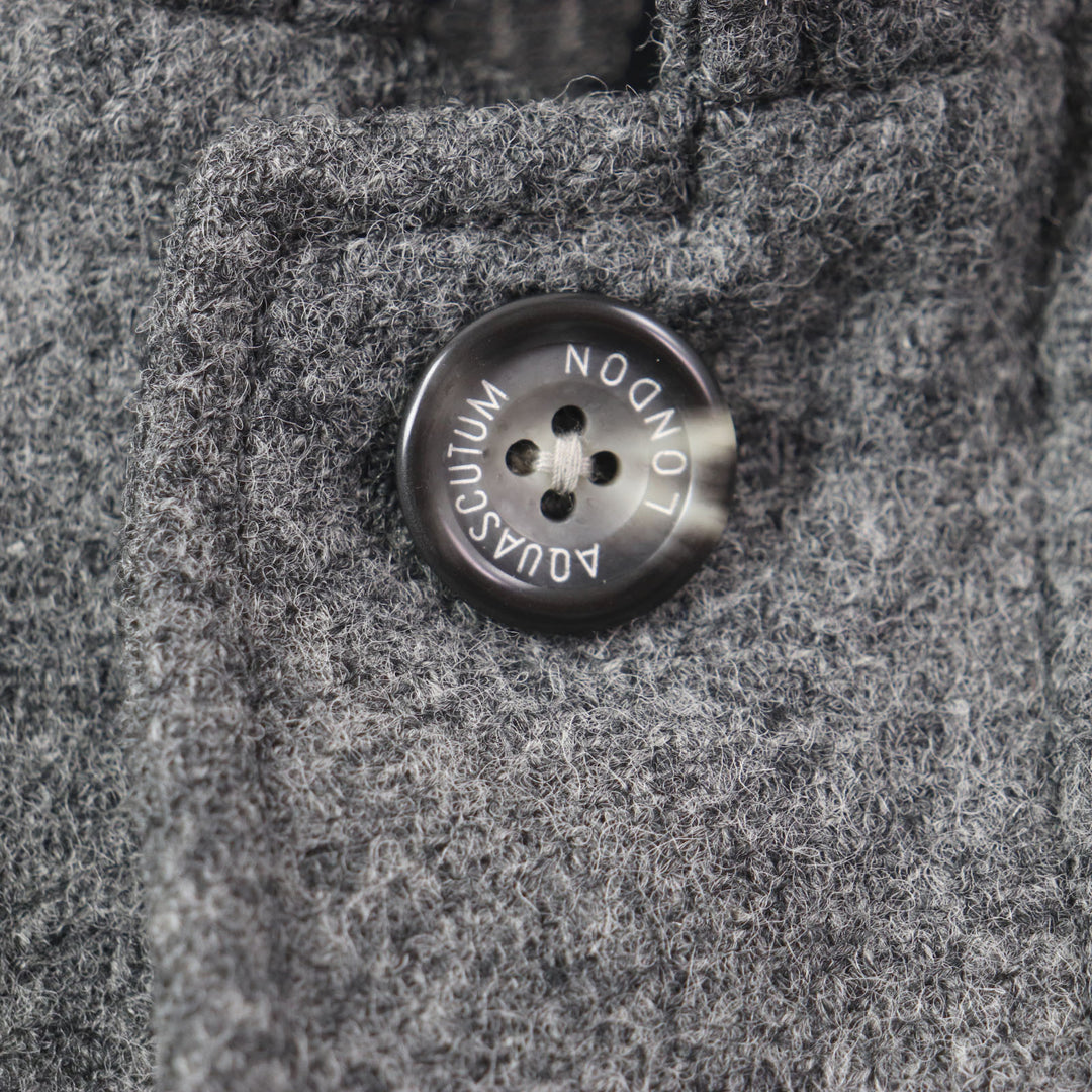 Excellent Aquascutum Down jacket Tweed Logo Buttons Hidden Front Zip Up gray wool mens M