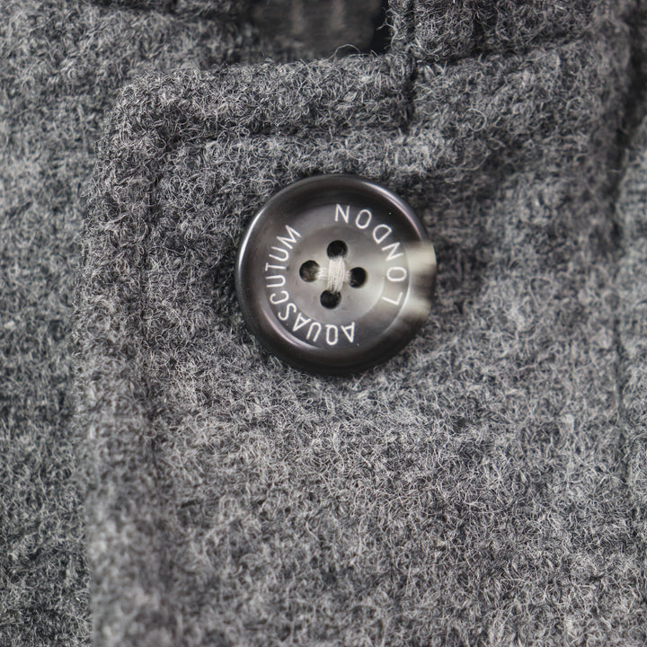 Excellent Aquascutum Down jacket Tweed Logo Buttons Hidden Front Zip Up gray wool mens M