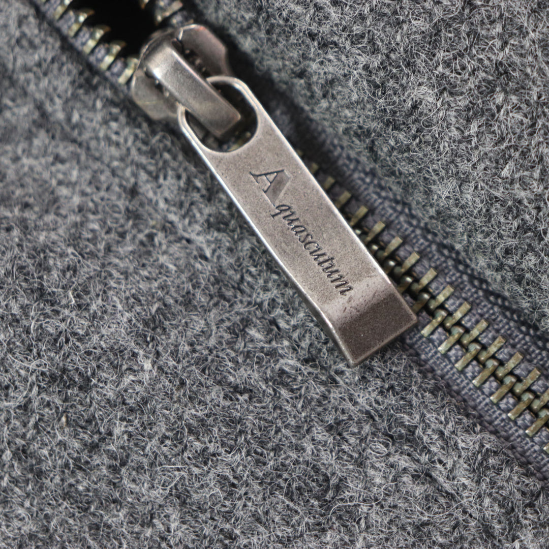 Excellent Aquascutum Down jacket Tweed Logo Buttons Hidden Front Zip Up gray wool mens M
