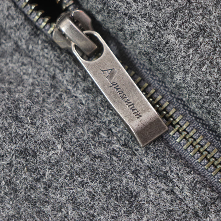 Excellent Aquascutum Down jacket Tweed Logo Buttons Hidden Front Zip Up gray wool mens M