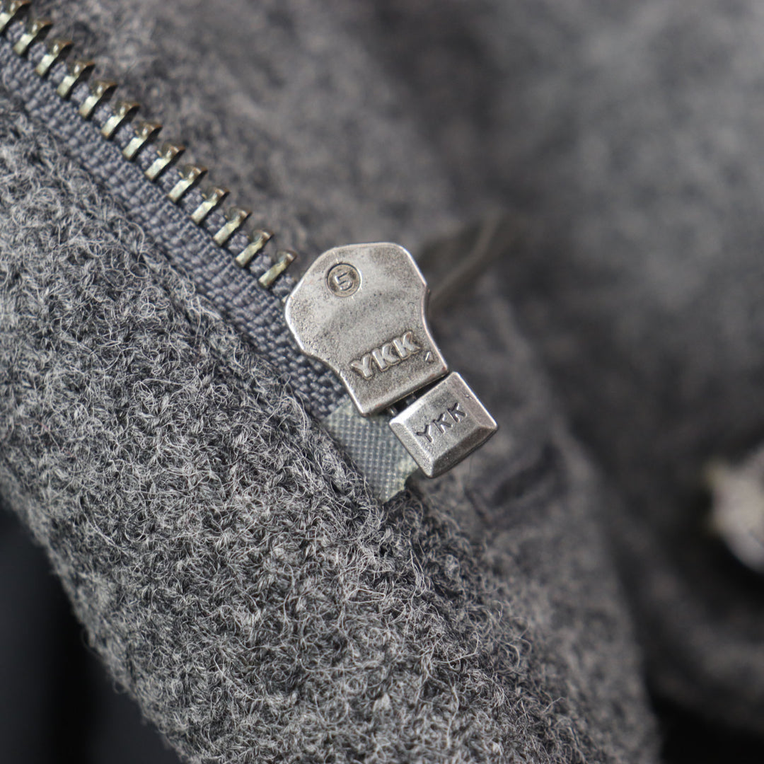 Excellent Aquascutum Down jacket Tweed Logo Buttons Hidden Front Zip Up gray wool mens M