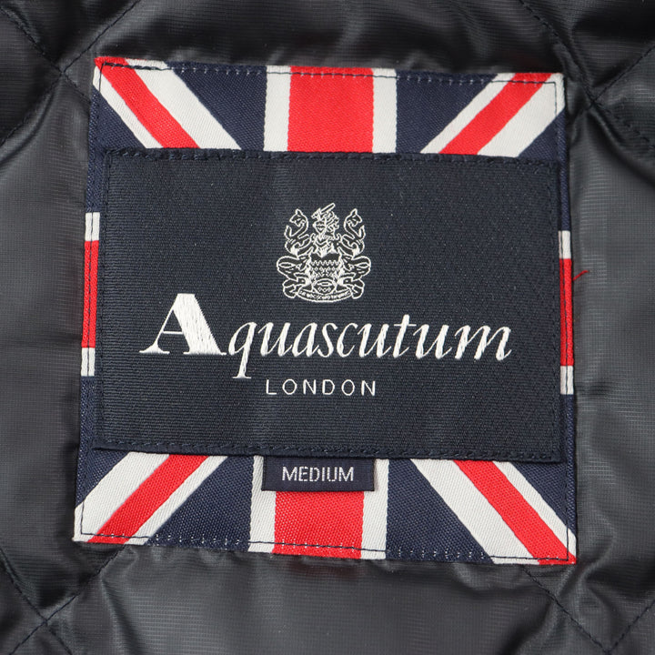 Excellent Aquascutum Down jacket Tweed Logo Buttons Hidden Front Zip Up gray wool mens M