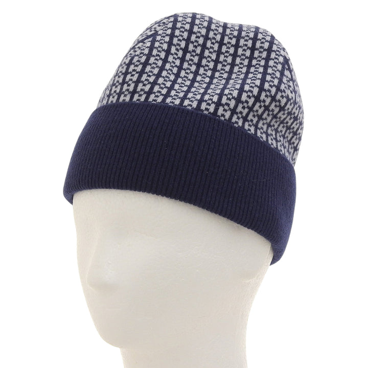Pristine HERMES Knit cap BONNET FEMME H logo Navy cashmere Women M 232019N