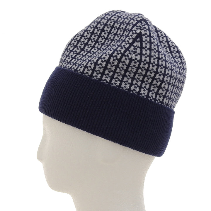 Pristine HERMES Knit cap BONNET FEMME H logo Navy cashmere Women M 232019N