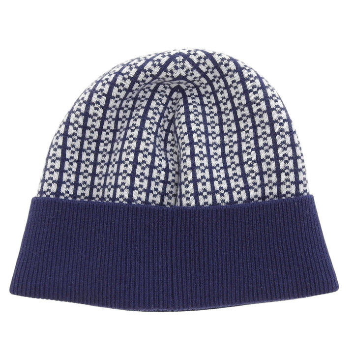 Pristine HERMES Knit cap BONNET FEMME H logo Navy cashmere Women M 232019N