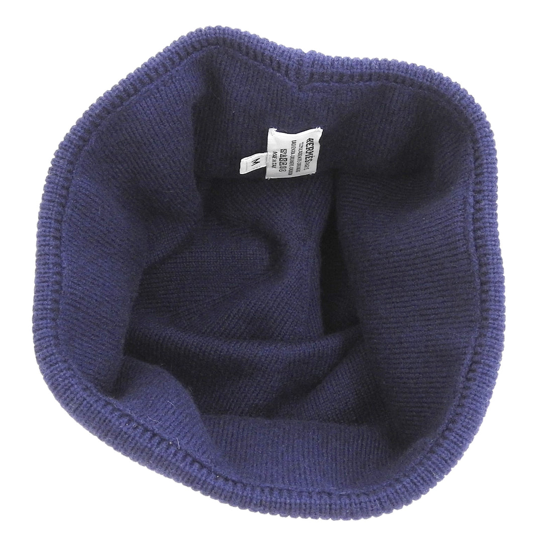 Pristine HERMES Knit cap BONNET FEMME H logo Navy cashmere Women M 232019N