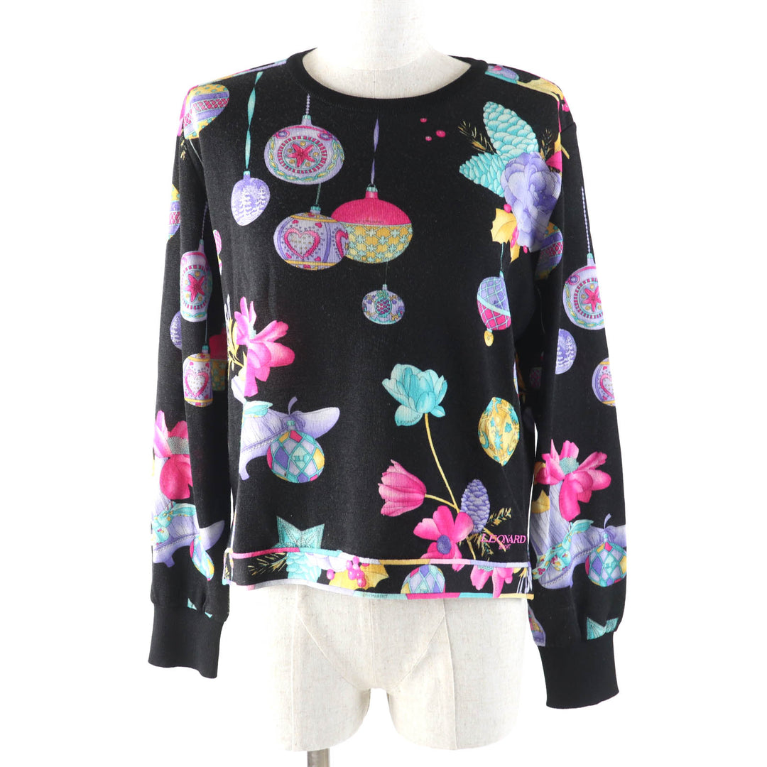 Great LEONARD SPORT knit Floral print Embroidered logo Long sleeves wool Women 42