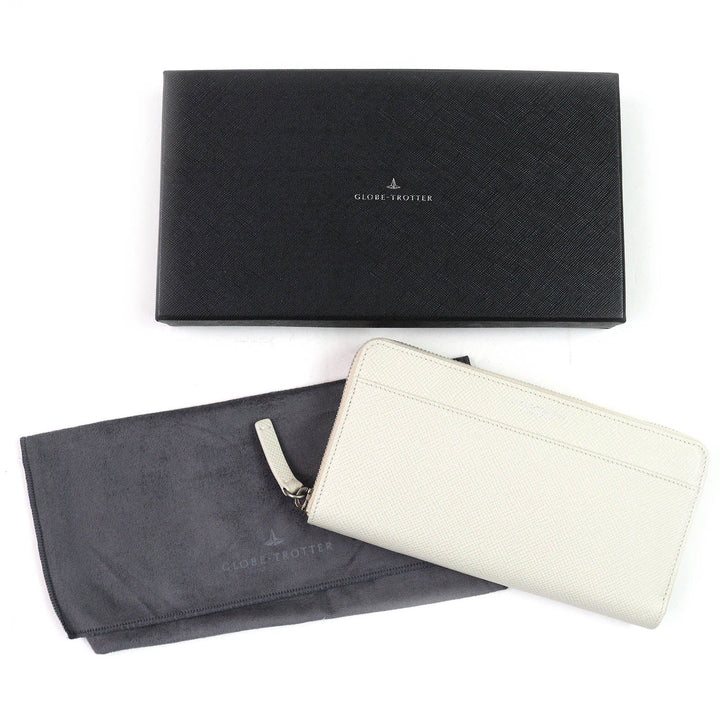 Excellent GLOBE TROTTER Purse Logo Zip Around Leather Long Wallet Light beige