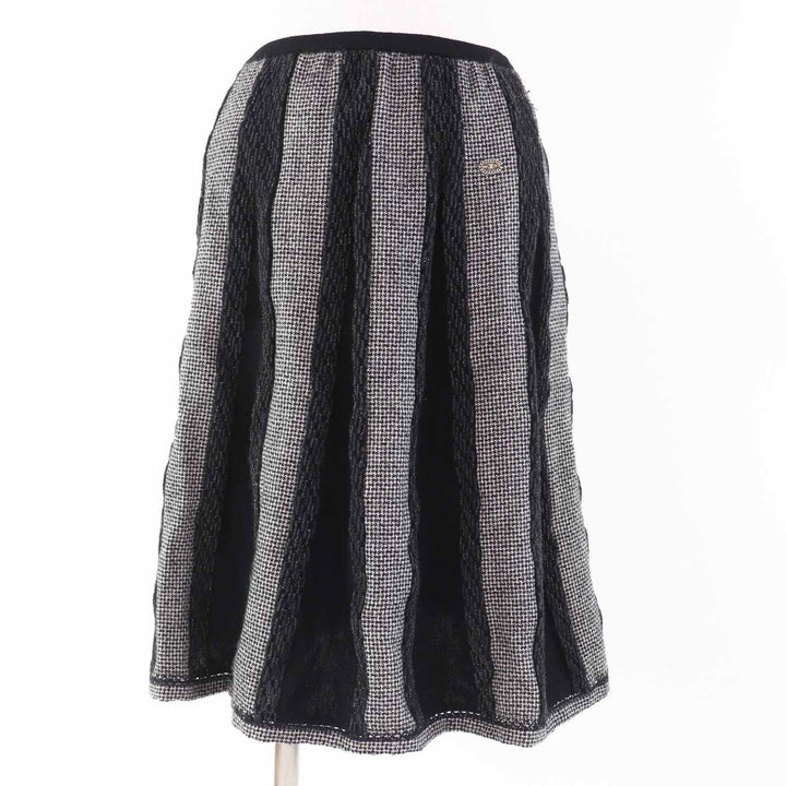 Excellent CHANEL skirt Comes with COCOMark plate Black gray white wool Women 40 05A P26661