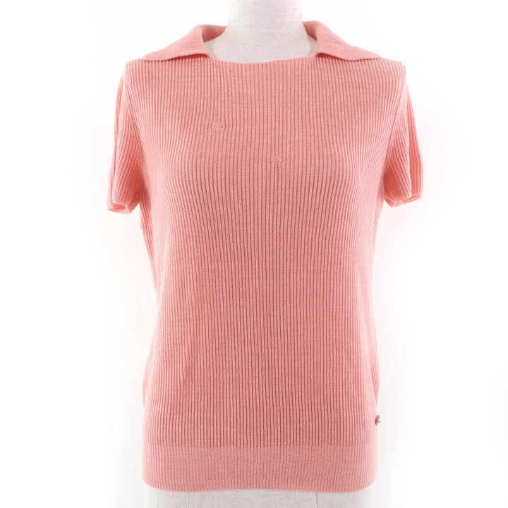 Discounted Pristine CHANEL knit Pearl COCO Mark Parts Short Sleeve pink 40 17P P56135K07344