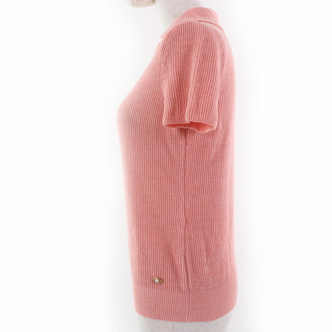 Discounted Pristine CHANEL knit Pearl COCO Mark Parts Short Sleeve pink 40 17P P56135K07344