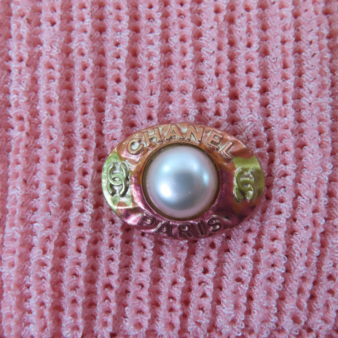 Discounted Pristine CHANEL knit Pearl COCO Mark Parts Short Sleeve pink 40 17P P56135K07344