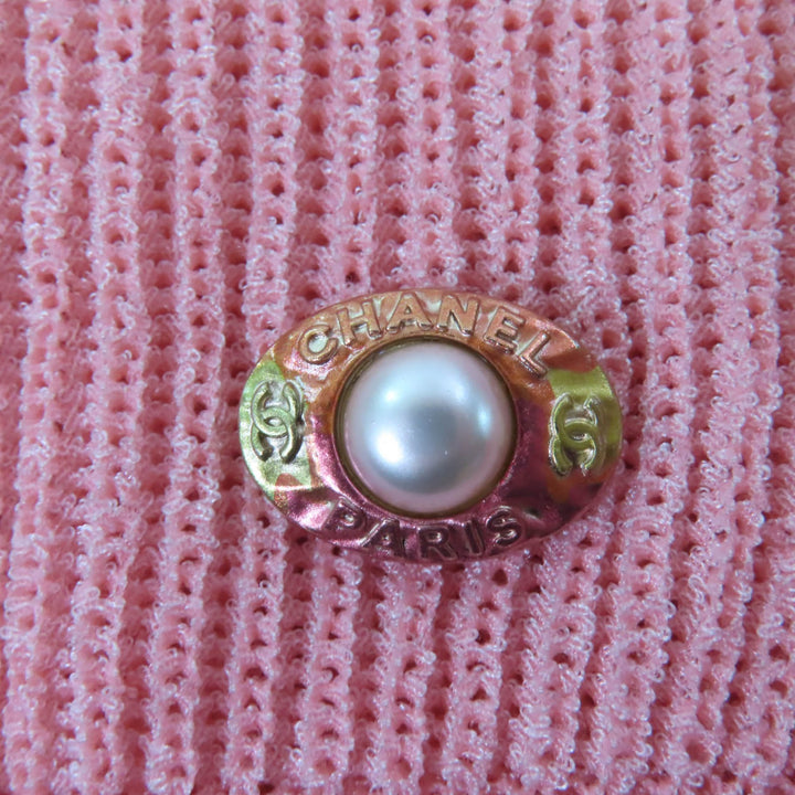Discounted Pristine CHANEL knit Pearl COCO Mark Parts Short Sleeve pink 40 17P P56135K07344