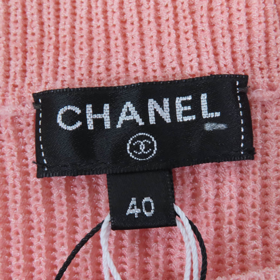 Discounted Pristine CHANEL knit Pearl COCO Mark Parts Short Sleeve pink 40 17P P56135K07344