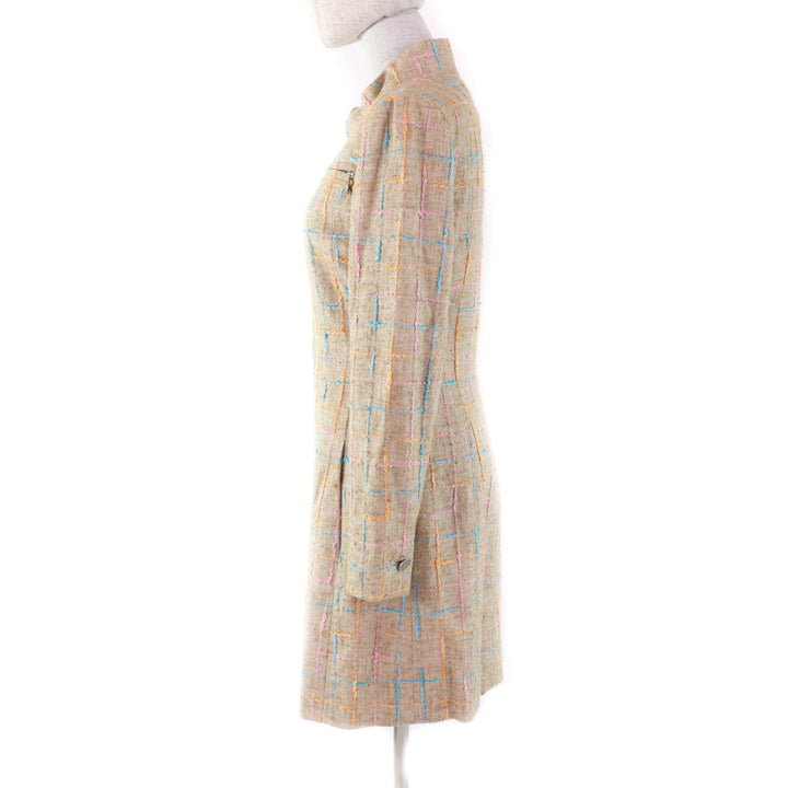 Excellent CHANEL coat COCO Mark buttoned tweed beige Women 34 01P P17594