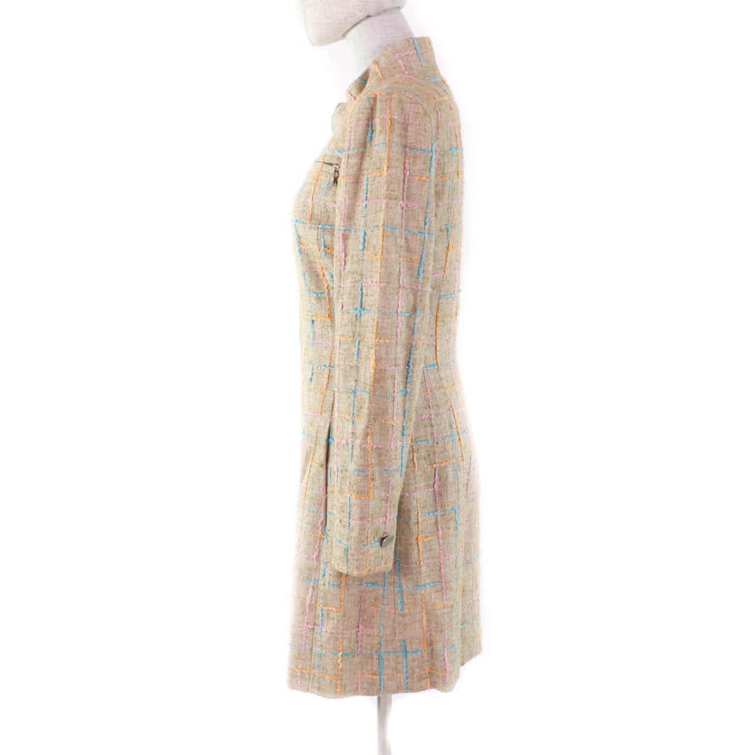 Excellent CHANEL coat COCO Mark buttoned tweed beige Viscose (rayon) Women 34 01P P17594