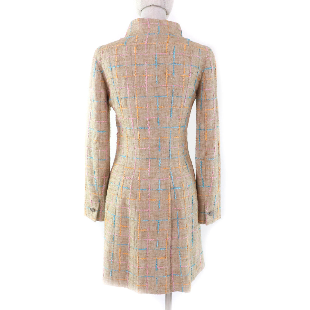 Excellent CHANEL coat COCO Mark buttoned tweed beige Women 34 01P P17594