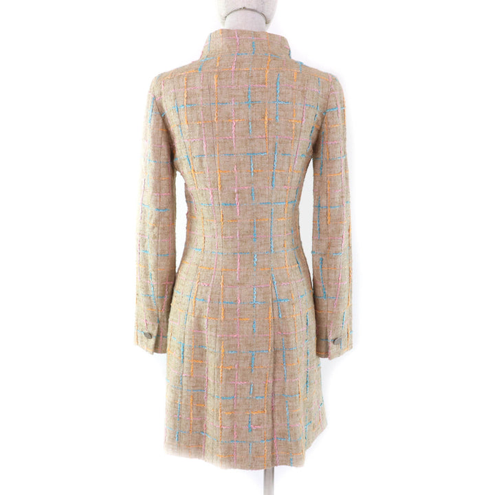Excellent CHANEL coat COCO Mark buttoned tweed beige Women 34 01P P17594