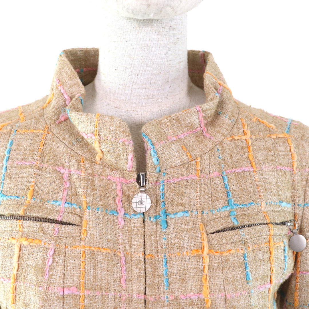 Excellent CHANEL coat COCO Mark buttoned tweed beige Viscose (rayon) Women 34 01P P17594