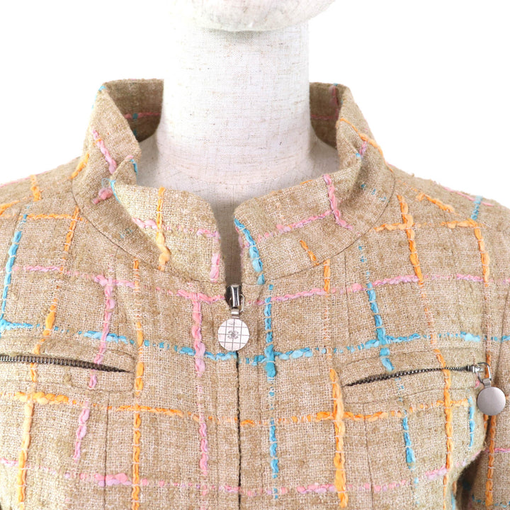 Excellent CHANEL coat COCO Mark buttoned tweed beige Viscose (rayon) Women 34 01P P17594