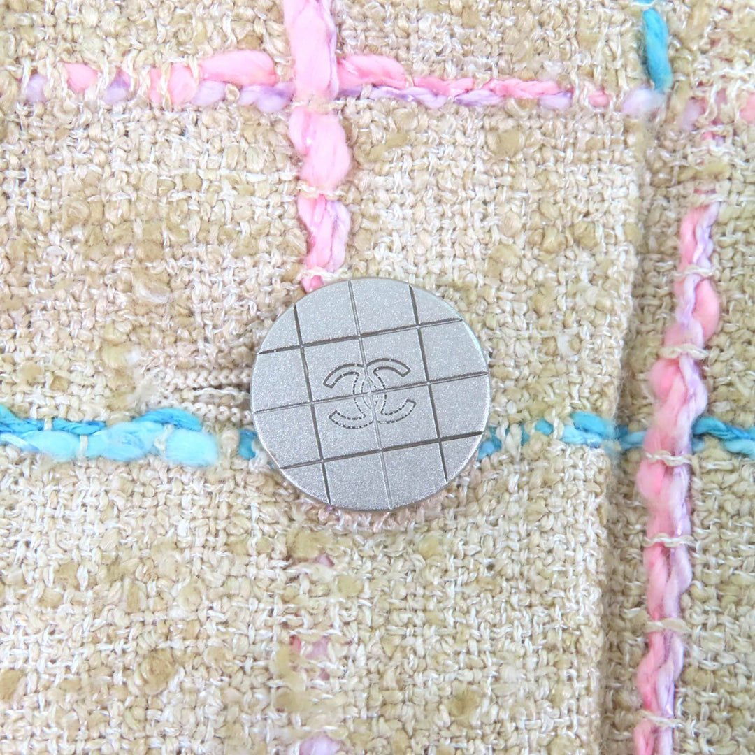 Excellent CHANEL coat COCO Mark buttoned tweed beige Viscose (rayon) Women 34 01P P17594