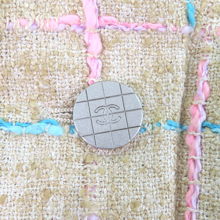 Excellent CHANEL coat COCO Mark buttoned tweed beige Viscose (rayon) Women 34 01P P17594