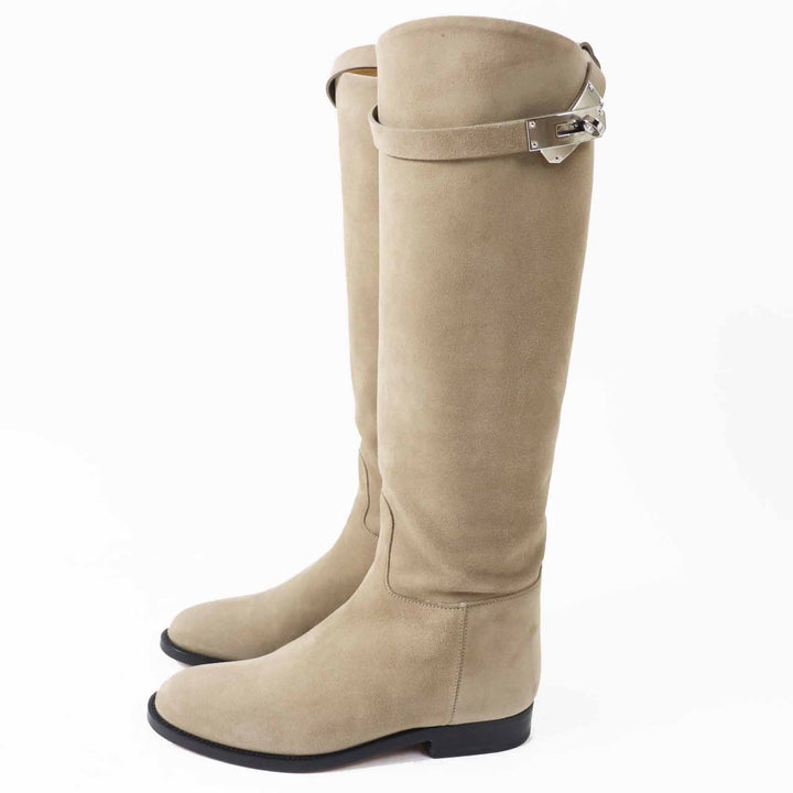 Pristine HERMES Knee-high boots Kelly Buckle Jumping Boots / beige sabre 34
