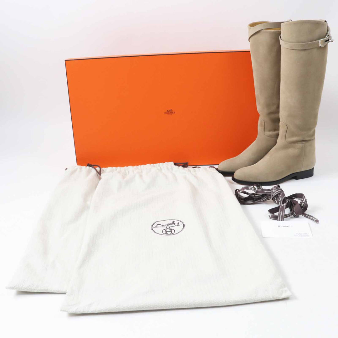 Pristine HERMES Knee-high boots Kelly Buckle Jumping Boots / beige sabre 34