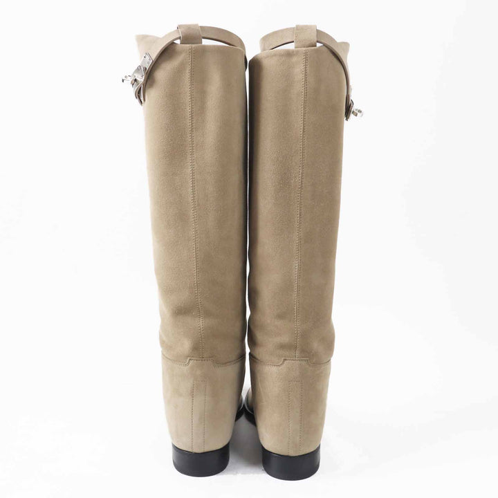 Pristine HERMES Knee-high boots Kelly Buckle Jumping Boots / beige sabre 34