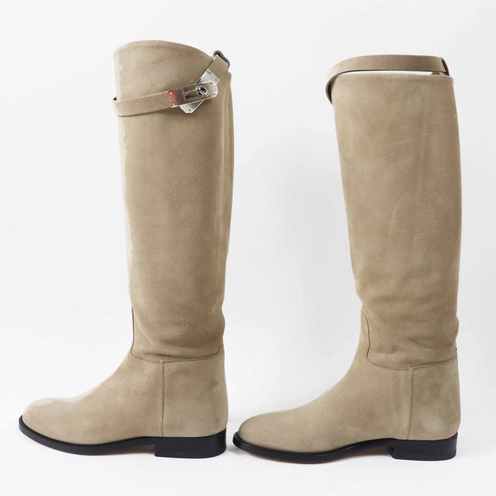 Pristine HERMES Knee-high boots Kelly Buckle Jumping Boots / beige sabre 34