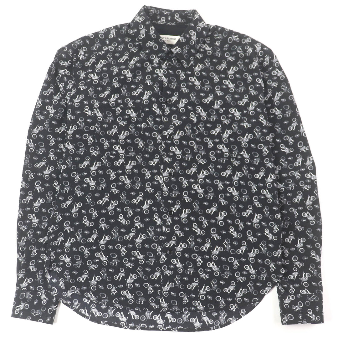 Excellent SAINT LAURENT PARIS Long sleeve shirt Bike Long Sleeve black silk mens