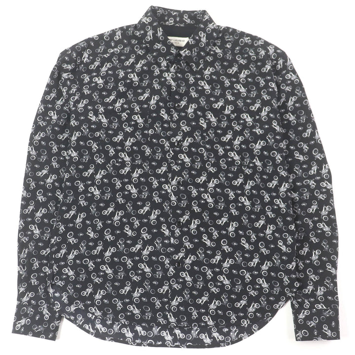 Excellent SAINT LAURENT PARIS Long sleeve shirt Bike Long Sleeve black silk mens