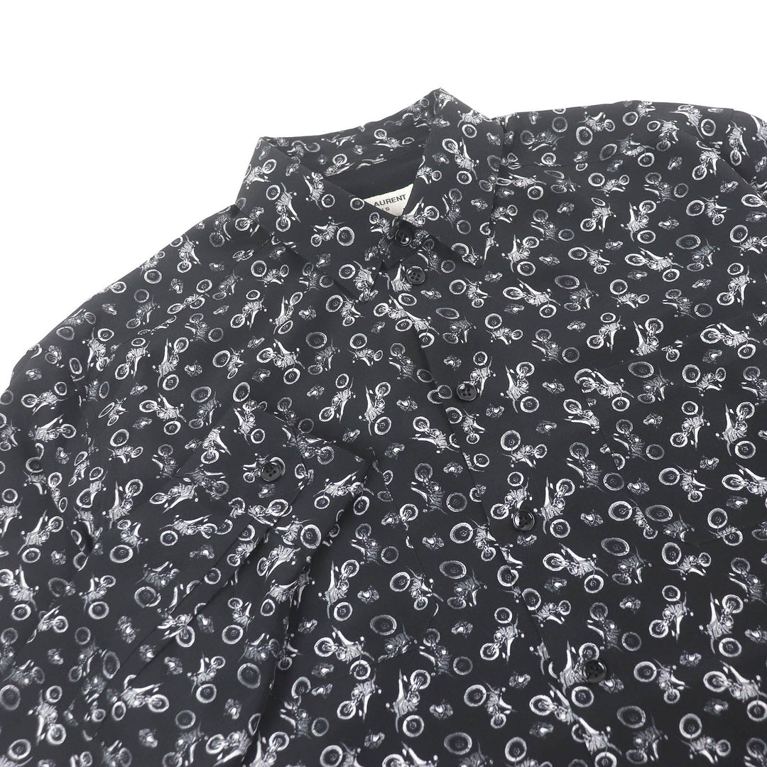 Excellent SAINT LAURENT PARIS Long sleeve shirt Bike Long Sleeve black silk mens