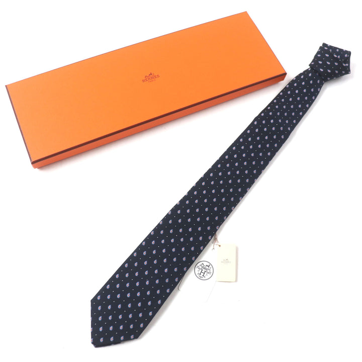 Pristine HERMES tie Cravat Paisley Dot silk mens 349289T