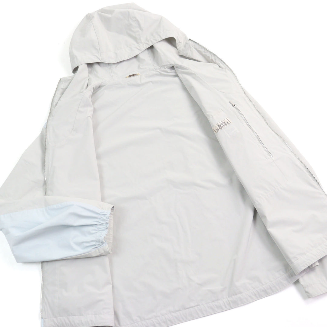 HERMES Nylon jacket Bicolor hooded double zip Light gray light blue Nylon mens 0