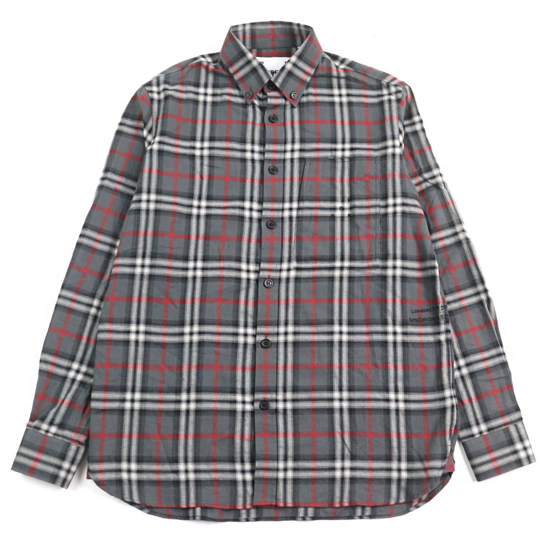 Excellent BURBERRY LONDON Long sleeve shirt Embroidered Blur Check mens XS