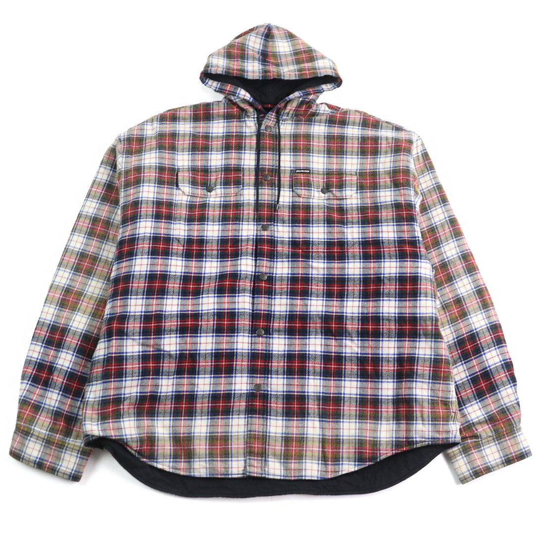 BALENCIAGA Jacket BLEACHED PLAID HOODED SHIRT multicolor cotton mens S 699223