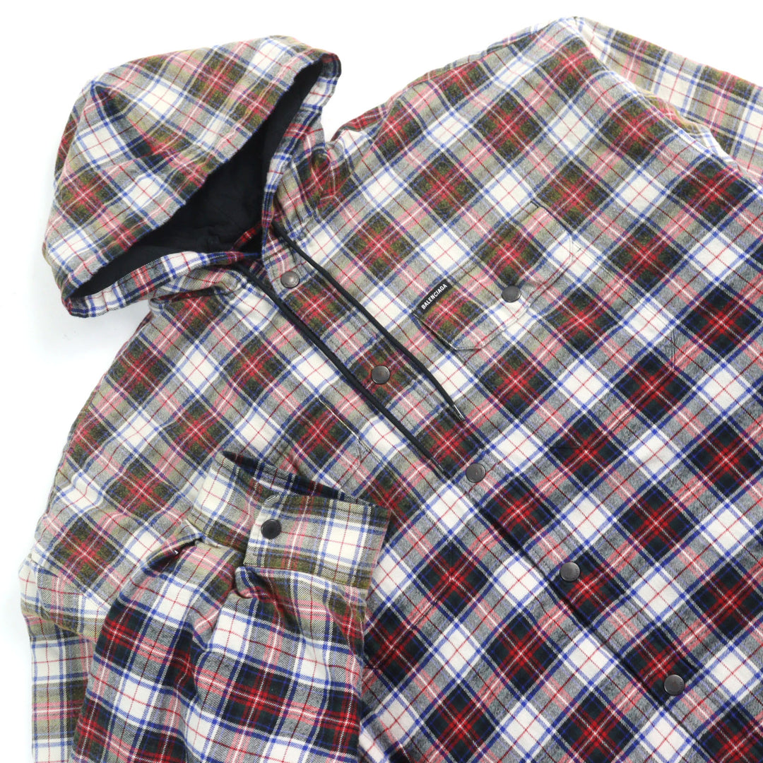BALENCIAGA Jacket BLEACHED PLAID HOODED SHIRT multicolor cotton mens S 699223