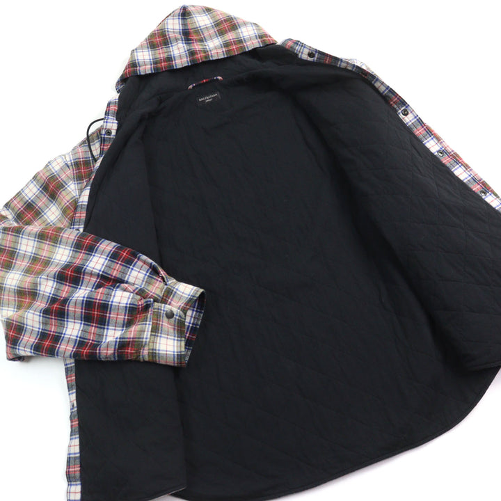 Great BALENCIAGA Jacket BLEACHED PLAID HOODED SHIRT VintageS 699223