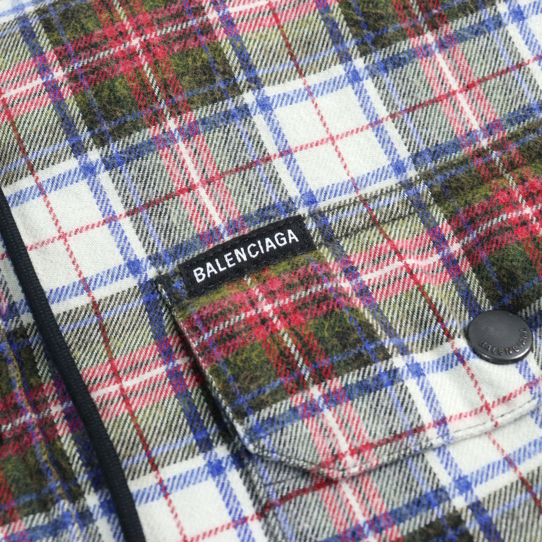BALENCIAGA Jacket BLEACHED PLAID HOODED SHIRT multicolor cotton mens S 699223