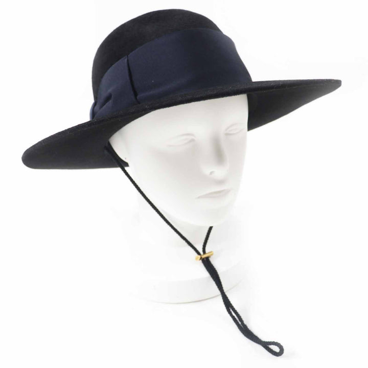 Excellent GUCCI hat Rabbit felt wide brim black dark navy wool Women XL