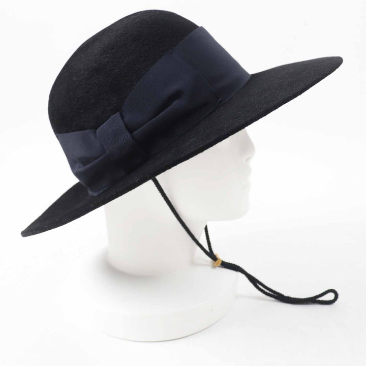 Excellent GUCCI hat Rabbit felt wide brim black dark navy wool Women XL