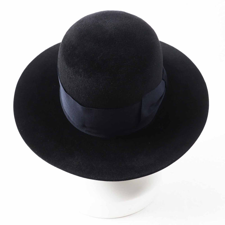 Excellent GUCCI hat Rabbit felt wide brim black dark navy wool Women XL
