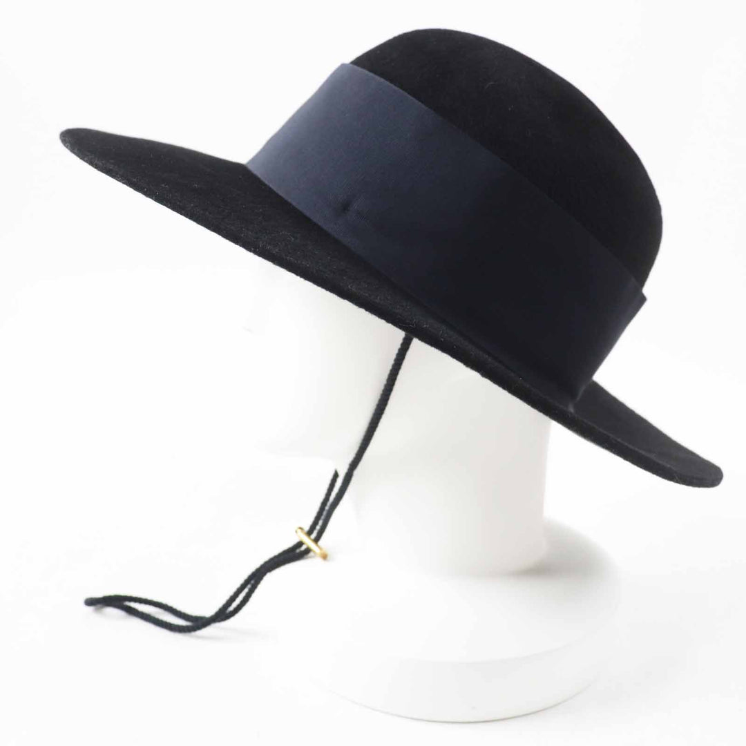 Excellent GUCCI hat Rabbit felt wide brim black dark navy wool Women XL