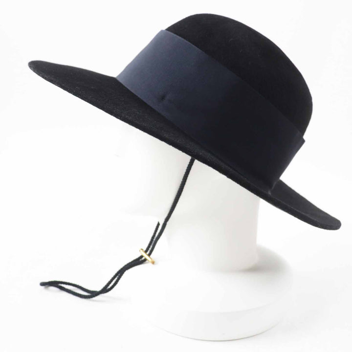 Excellent GUCCI hat Rabbit felt wide brim black dark navy wool Women XL
