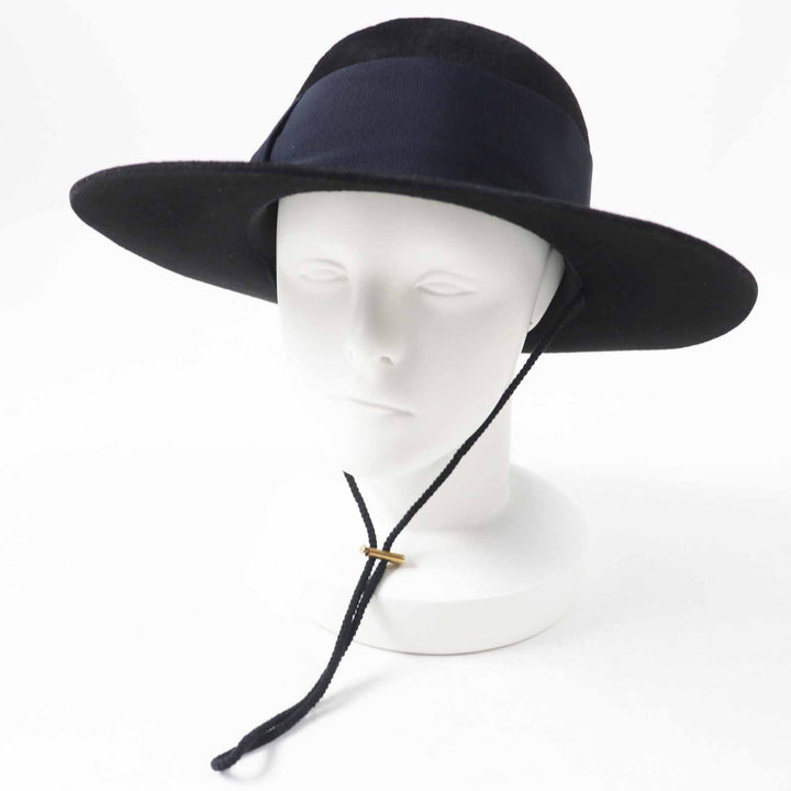 Excellent GUCCI hat Rabbit felt wide brim black dark navy wool Women XL