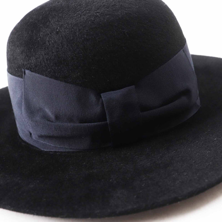 Excellent GUCCI hat Rabbit felt wide brim black dark navy wool Women XL